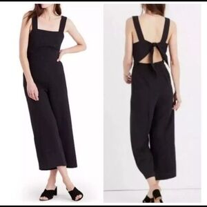 Madewell Black Apron Sleeveless Square Neck Bow Back Wide Leg Jumpsuit size 6